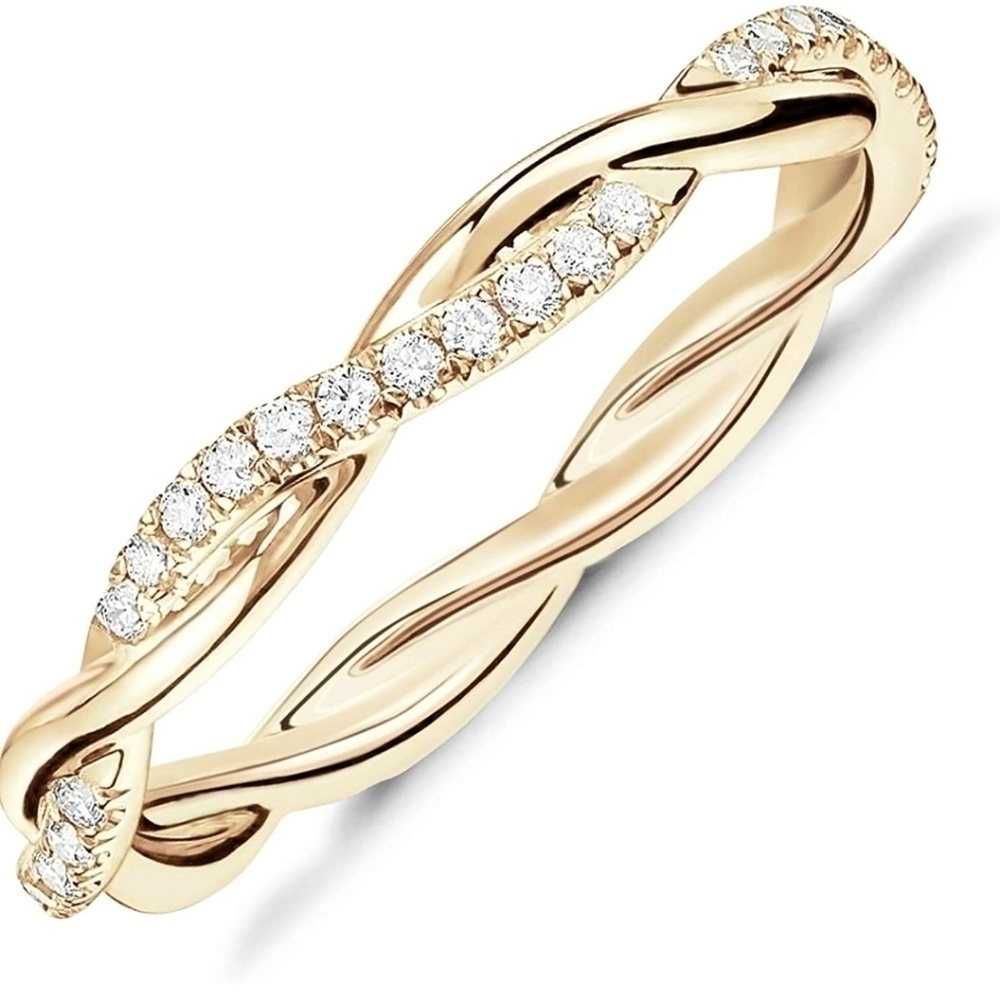 18k Yellow Gold Twisted Rope Diamond Eternity Ring Band Promise Ring